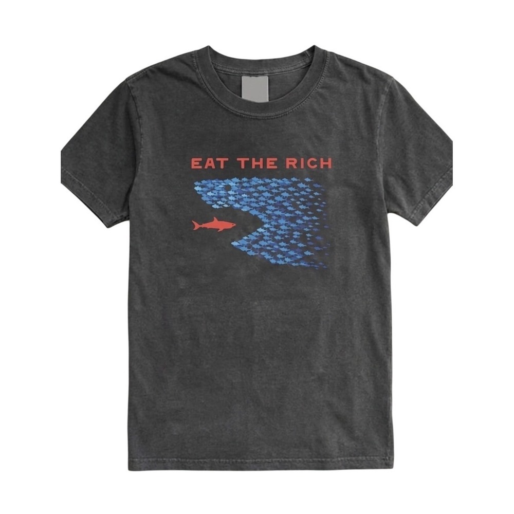 Eat The Rich Graphic Tee Charcoal Cotton Unisex Short Sleeve T-Shirt Shark logo